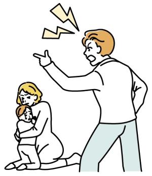 DVを受けている母子のイラスト