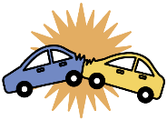 車と車がぶつかっている画像